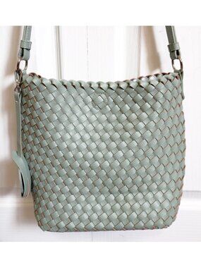 NWOT Isla Jacobsen sage green and silver woven faux leather crossbody bag